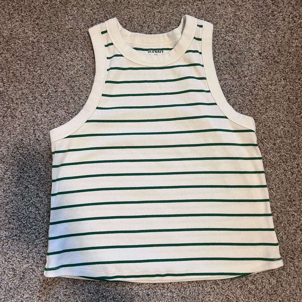 Old Navy White and Green Striped Tank